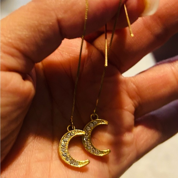 None Jewelry - Dazzling Gold Moon Earrings